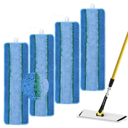 Upgraded Replacement Microfiber Mop Pads for Rubbermaid Commercial 18 Inch Mop 17 Inch Mops, Reusable Wet & Dry Commercial Cleaning Flat Mops System 18" 17" Refill Head for Multi-Surface Floor-4 Pack - color: Rm-blue Upgrades Blue 4pack