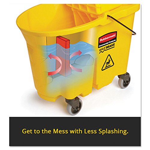 Rubbermaid Commercial Products WaveBrake 35 QT Down-Press Mop Bucket and Wringer Combo on Wheels with Dirty Water Bucket Black for Heavy-Duty Floor Cleaning - color: Black