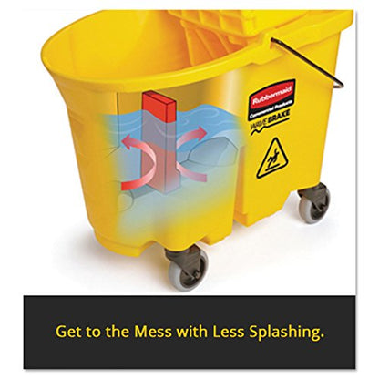 Rubbermaid Commercial Products WaveBrake 35 QT Down-Press Mop Bucket and Wringer Combo on Wheels with Dirty Water Bucket Black for Heavy-Duty Floor Cleaning - color: Black