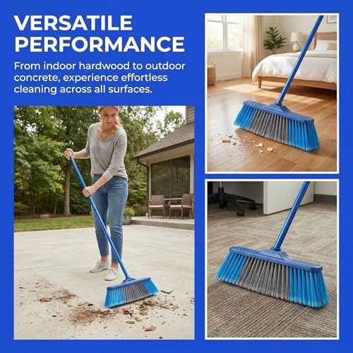 Soft Bristle Broom Head Replacement, Dark Blue Threaded Broom Refills for Household Floor Cleaning, Compatible Indoor and Outdoor Sweeping Accessory