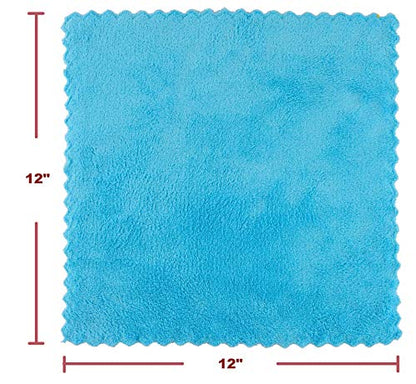 Ultra Soft Edgeless Microfiber Cleaning Towel Pack of 12, All-Purpose Multipurpose Plush 12' x 12' Cleaning Towels, Super Absorbent (Blue) - color: Blue