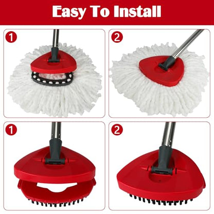 Spin Mop Replacement Set for O-Ceda EasyWring 1-Tank System, 16 Microfiber Spin Mops Refills,1 Scrubber Head,1 Triangle Spin Base,and(31-63in) Adjustable Handle Set Combo - size: White-16P