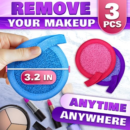 2 in 1 Face Scrub Pads, Reusable Makeup Remover Pads 3 Pcs – Microfiber Exfoliating Washcloth, Washable Face Scrubber, Facial Cleansing Pads for Eyes, Lips & Neck, Makeup Remover Cloth, Gift for Women