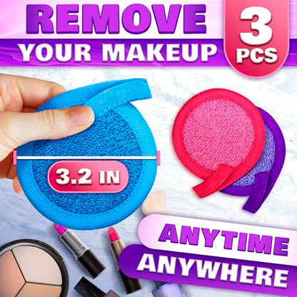2 in 1 Face Scrub Pads, Reusable Makeup Remover Pads 3 Pcs – Microfiber Exfoliating Washcloth, Washable Face Scrubber, Facial Cleansing Pads for Eyes, Lips & Neck, Makeup Remover Cloth, Gift for Women