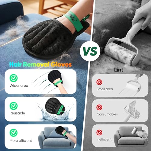 Upgraded Pet Hair Removal Glove for Dogs & Cats, Electrostatic Five-Finger Hair Remover for Furniture, Couch, Carpet, Clothing& Car Seat, 2Pcs Reusable Magic Brush Pet Hair Remover Tool (Black) - color: Black2