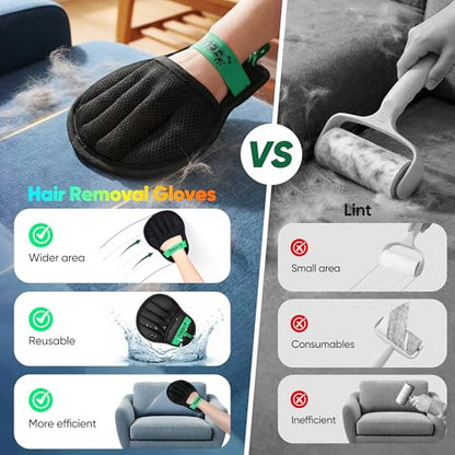 Upgraded Pet Hair Removal Glove for Dogs & Cats, Electrostatic Five-Finger Hair Remover for Furniture, Couch, Carpet, Clothing& Car Seat, 2Pcs Reusable Magic Brush Pet Hair Remover Tool (Black) - color: Black2