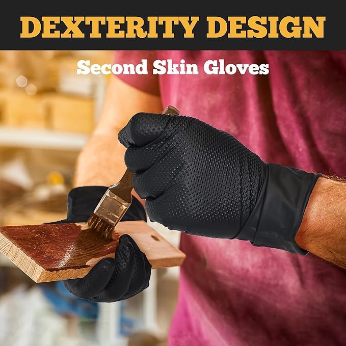 TitanFlex Heavy Duty Black Industrial Nitrile Gloves with Raised Diamond Texture, Latex Free (6mil/8mil) - color: 04 6mil (100ct), size: Large