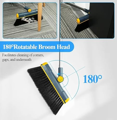 Broom and Dustpan Set 50" Long Handle Foldable Stand Up Broom and Dustpan with Comb Teeth for Indoor & Outdoor Sweeping Home Dog Cat Pets (Blue) - color: Blue