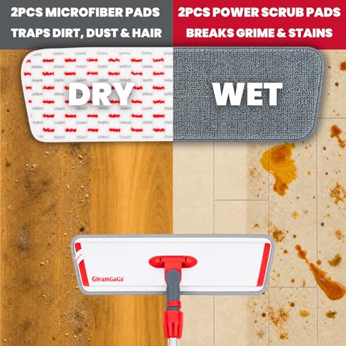 Aluminum Alloy Flat Mop System for Floor Cleaning, 62" Stainless Steel Handle, 4 Reusable Machine Washable Mop Pads for Wet & Dry Mopping on Hardwood, Laminate, Vinyl & Tile Floors