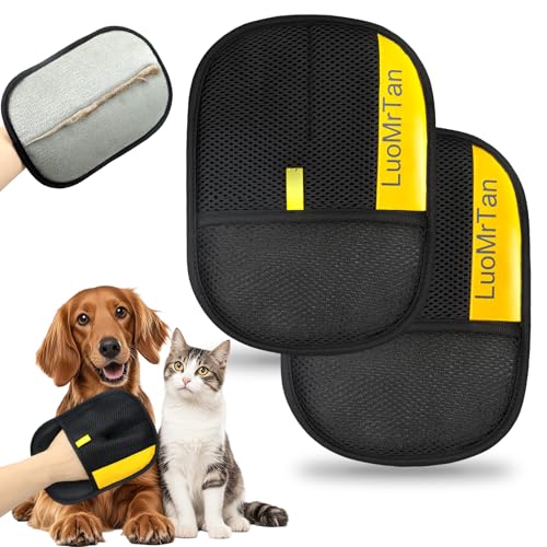 2 Pack Pet Hair Removal Gloves, Reusable Electrostatic Pet Hair Remover, Newly Upgraded Efficient Lint Remover Tool for Dog & Cat Hairfor Couch, Furniture, Car Seat, Carpet, Clothing - color: Black