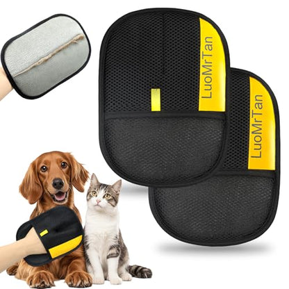 2 Pack Pet Hair Removal Gloves, Reusable Electrostatic Pet Hair Remover, Newly Upgraded Efficient Lint Remover Tool for Dog & Cat Hairfor Couch, Furniture, Car Seat, Carpet, Clothing - color: Black