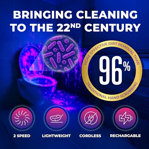 Synoshi PRO Electric Spin Scrubber with Long Handle – Cordless Shower Scrubber, Bathroom Cleaning Brush, Electric Scrubber for Cleaning Shower, Tub & Floor, Adjustable Angles, 2 Speeds Power Scrubber