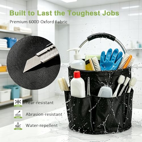 Cleaning Caddy with Handle 17L Cleaning Supplies Organizer Foldable Storage Basket Portable Cleaning Supply Caddy Bucket Bag 600D Oxford Fabric Household Carrier for Housekeeping Garden Bath