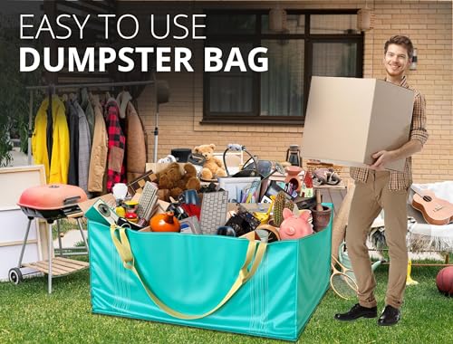 TidyFriend Dumpster Bag for Waste Management Hold up to 2,500 lbs, Heavy Duty, Reusable & Foldable Yard Waste Container for Home Renovation & Yard Cleanup, Debris, Landscaping, Roofing Shingles - size: 1 Pack, style: 64 Inches Length