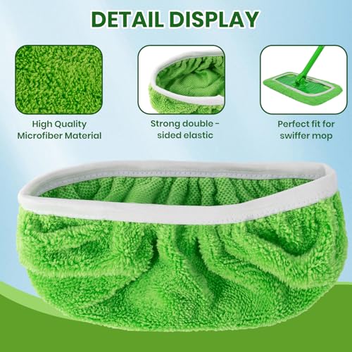 6 Pack Reusable Microfiber Mop Pads - Compatible with Sweeper, Reusable Mop Pads, Washable Dry Cloths & Wet Pads Refill for Hardwood Laminate Tile Floor Cleaning (6, Green, M) - color: Green