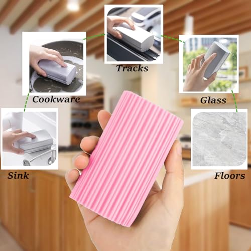 6-Pack Damp Clean Duster Sponge,Magic Sponge Eraser for Housekeeping,Reusable Cleaning Sponge for Blinds,Vents,Mirrors,Glass, Baseboards,Window Track Grooves and Railings (Pink) - color: Pink