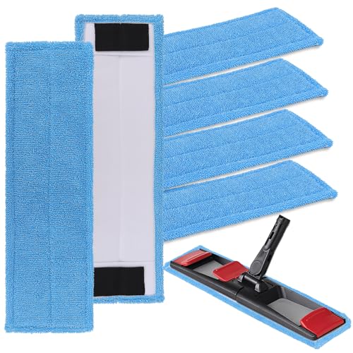 Replacement Flat Mop Pads Fit for Rubbermaid Commercial 18 Inch Adaptable Mops - 6 Pack Wet & Dry Microfiber Professional Cleaners Reusable Refills for Light-Duty Floor Cleaning- Blue