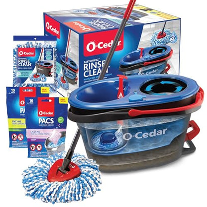 O-Cedar EasyWring RinseClean Microfiber Spin Mop & Bucket Floor Cleaning System with 1 Extra Refill with Citrus and Lavender Pacs (Variety Pack) - style: RinseClean Spin Mop & Bucket + 1 Extra Refill + Citrus & Lavender PACS