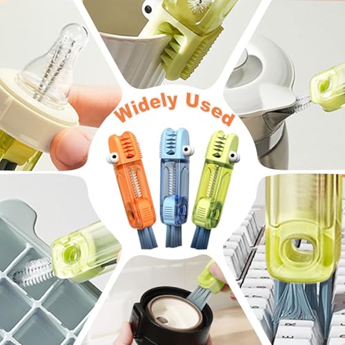 3 in 1 Cup Lid Cleaning Brush Set 6 Pcs, Gap Cleaner Brushs - Home Kitchen Multifunctional Bottle Cleaning Brush Set, Portable Travel Bottle Lid Cleaner Tools - color: Blue Green Orange(6 Pcs)