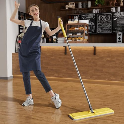 JOYMOOP Industrial Mop and Bucket Set, 17.7-inch Dust Mops for Floor Cleaning, Flat Mop Bucket with Wringer, Include 3 Reusable Microfiber Mop Pads - Yellow - size: 17.7" Mop-head - 60" Mop+3 Mop Pads