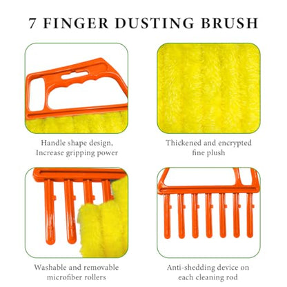 DXNQ 4 PCS Blind Cleaner Duster Tool, Window Venetian Hand-held 7 Finger Dusting Cleaner Brush, Blinds Cleaning Brush Tool for Window Shutters Air Conditioner, Car Accessories - color: 4 Pcs