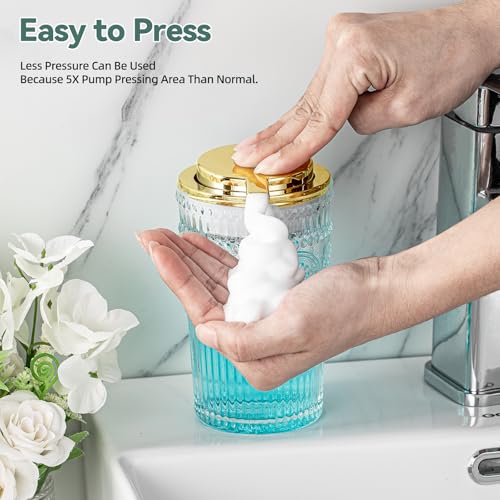 Glass Foaming Soap Dispenser - Foaming Hand Soap Dispenser for Bathroom & Kitchen, 10 OZ Transparent Foam Hand Wash Dispenser, Refillable Dish Dispenser Golden Pump - color: Golden Foam Pump, size: 10 OZ