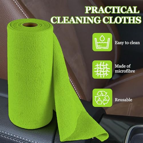 wuyaoyao 50PCS Microfiber Cleaning Cloth Roll, 10"×10" Tear Away Microfiber Towels, Reusable Washable Cloth Paper Towels, Multi-Purpose Cleaning Rags for Car Home Kitchen Garage Shop (Green) - color: Green