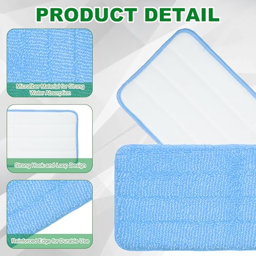 uxcell 2Pcs Microfiber Mop Pads, 11.8x5.5 Reusable Replacement Flat Mop Pad Refills with Hook-and-Loop for Home Office Restaurant Surface/Hardwood Floor Cleaning, Blue - color: Blue