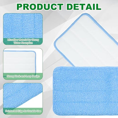 uxcell 2Pcs Microfiber Mop Pads, 11.8x5.5 Reusable Replacement Flat Mop Pad Refills with Hook-and-Loop for Home Office Restaurant Surface/Hardwood Floor Cleaning, Blue - color: Blue