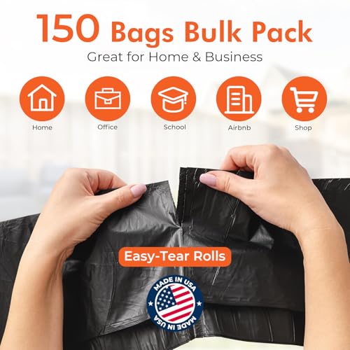 Delxo 55-60 Gallon Trash Bags, 150 Count, 40×54'' Large Black Garbage Bags – Light-to-Medium Duty Star-Seal Can Liners for Commercial, Lawn and Leaf Bags – Bulk Value Pack, Made in USA - color: 60Gal-150Ct(Black)