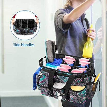 LoDrid Large Wearable Cleaning Caddy Bag with Detachable Divider, Cleaning Supply Tote Organizer with Handles and Adjustable Shoulder Strap for Cleaners & Housekeepers, Totem - color: Totem