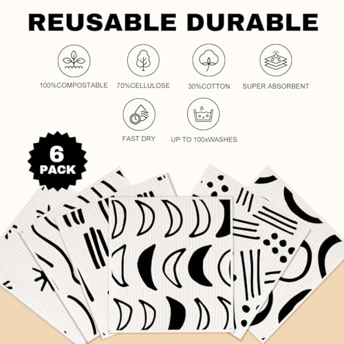 6 Pack Swedish Dishcloths for Kitchen, Reusable Soft Kitchen Towels Dish Cloths Set, No Odor Dish Cloths for Kitchen Dish Washing, Eco-Friendly Home Cleaning - color: Multi 1515