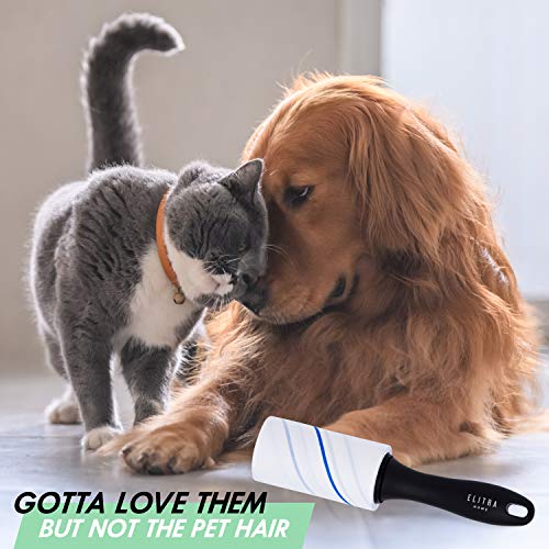 Elitra Lint Roller with Reusable Handle, Extra Sticky Pet Hair Remover with E-Z Peel Sheets - 90 Sheets with 4 Refills (450 Total), Adhesive Roller for Clothes, Furniture, Bedding & Upholstery