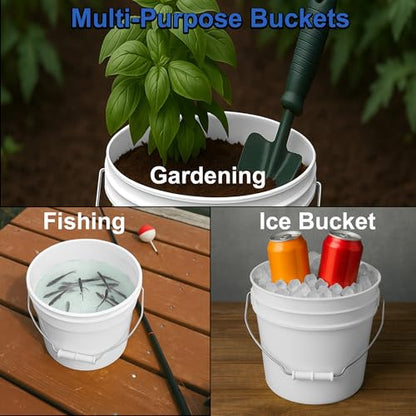 MKS Plastics 1-Gallon Bucket with Airtight Lid – Made in USA, Food Grade BPA Free Plastic, Heavy Duty Multi-Use, Metal Handle with Grip, Stackable Storage – White, 6 Pack - color: 1 Gallon - White, size: 6