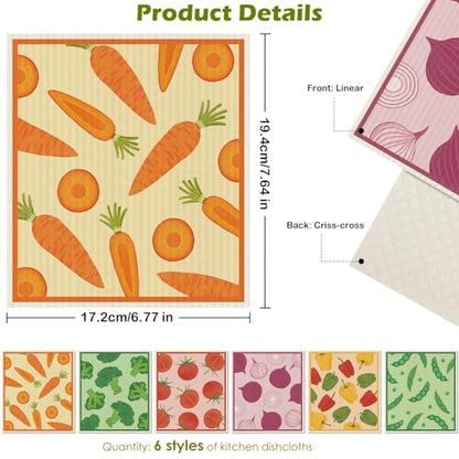 6 Packs Swedish Paper Cloths for Kitchen, Reusable Paper Towels Washable Dish Rags, Highly Absorbent Kitchen Towels Quick Drying Swedish Sponge Cleaning Dish Cloths (Vegetables) - color: Vegetables