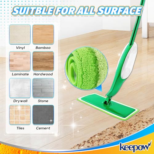 4 Pack Spray Mop Pads Refills Compatible with Libman Freedom Spray Mop, Reusable Microfiber Spray Mop Head Replacement, 16 in Spray Mops for Floor Cleaning (ONLY Pads) - color: Green-4 Pack