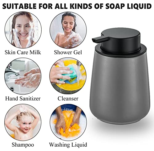 12Oz Grey Hand Soap Dispenser - Modern Ceramic Lotion Soap Dispenser with Easy-to-Press Black Pump, Reusable and Refillable Liquid Soap Dispenser for Bathroom, Dish Soap Dispensers for Kitchen - color: Gray, style: Liquid Pump