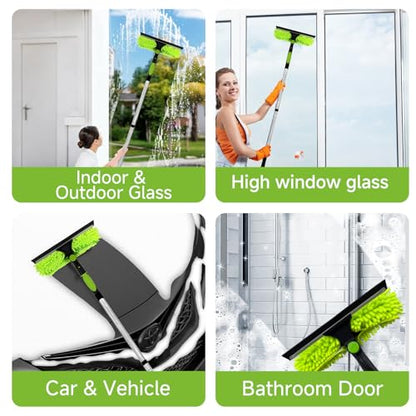 Professional 152" Window Squeegee Cleaner Tool with Extension Pole, 2-in-1 Squeegee for Window Cleaning Kit with Scrubber and Rotating Head, Window Cleaner for Car, Sliding Door, Shower Glass Door