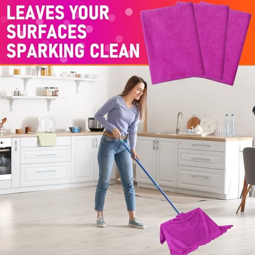 Newwiee 3 Pcs Extra Large Microfiber Cleaning Cloth 30" x 20" Washable Reusable Microfiber Towel Streak Free Lint Free Cloth for Cleaning Home Glass Office Window Bathrooms (Purple) - color: Purple
