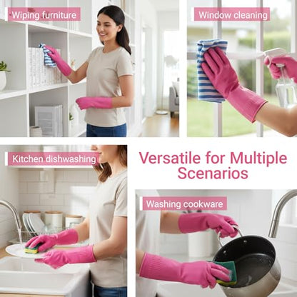 1 Pairs Household Rubber Cleaning Gloves, Long Cuff Dishwashing Gloves with Non-Slip Grip for Kitchen, Bathroom - color: Pink, size: Small