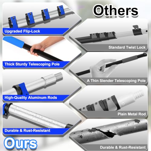 30FT Reach Telescopic Extension Pole-5-24FT Multi-Purpose Extension Pole with Easy Flip Lock, Universal Twist-on Metal Tip, Lightweight Sturdy Aluminum Paint Roller Extension Pole for Window Cleaning - size: 24FT