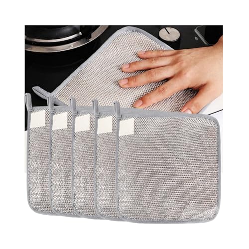 Multifunctional Non-Scratch Wire Dishcloth,2025 New Steel Wire Dish Towel for Wet and Dry Wire Dishcloth for Dishes Sinks Counters Tops of Stoves(5pcs)
