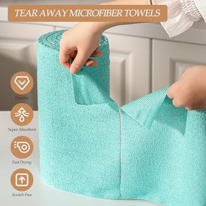 Reusable Microfiber Cloth, 75-Pack,Tear Away Microfiber Towels,(12" x 12") Washable,Perfect for Kitchen, Bathroom and Dish Cleaning (Blue) - color: Blue