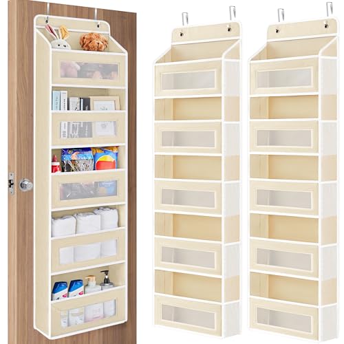 JARLINK 2 Pack Over The Door Organizer Storage, 5 Shelf Hanging Door Organizer with 5 Large Capacity Pockets, Anti Tilt 44 lb Load Behind Door Storage for Bedroom, Bathroom, Pantry, Nursery, (Beige) - color: Beige, size: 2 Pack