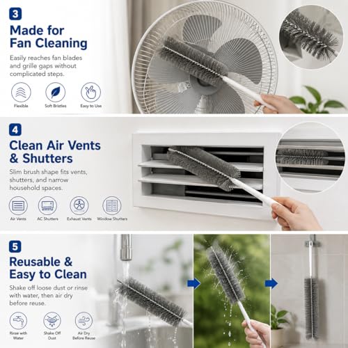 Fan Cleaning Brush, Bendable Microfiber Head,Reusable Dust Remover, Fan Cleaning Brush Duster for Air Conditioning Shutters, Ceiling Fan Blades, Air Vents, Curtains ，2PC*Blue - color: 2pc*blue