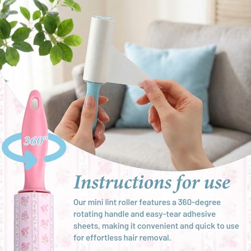 Zhehao 16 Pcs Mini Lint Rollers for Pet Hair Travel Size Clothes Sticky Lint Removers Blue Pink Roller Hair Removal Tools for Dog, Cat, Furniture, Travelers, Pet Owners