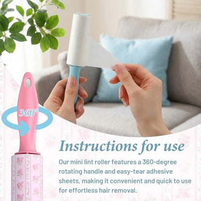 Zhehao 16 Pcs Mini Lint Rollers for Pet Hair Travel Size Clothes Sticky Lint Removers Blue Pink Roller Hair Removal Tools for Dog, Cat, Furniture, Travelers, Pet Owners