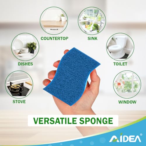 AIDEA Sponges Kitchen, Non-Scratch Scrub Sponge, 6Count, Sponges for Non-Stick Cookware, Kitchen Sponge for Dishes, Cleans Fast Without Scratching, Cleaning Power for Kitchen, Bathroom, Household - color: Light-blue