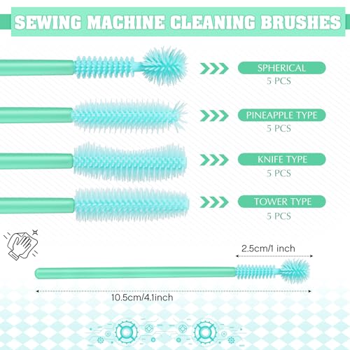 20 Pcs Nook and Cranny Sewing Machine Cleaning Brushes for Quilting Supplies Reusable Silicone Dense Bristles Cleaning Brushes for Sewing Machine Internal and Spool Area(Mint Green) - color: Mint Green
