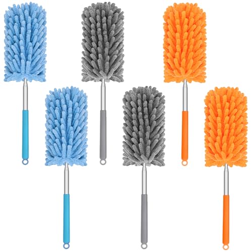 Mini Duster for Cleaning, 360° Bendable Hand Dusters with Extension Pole, Washable Small Duster for Car Interior, Office, Furniture - color: 6 Pack Colorful 2
